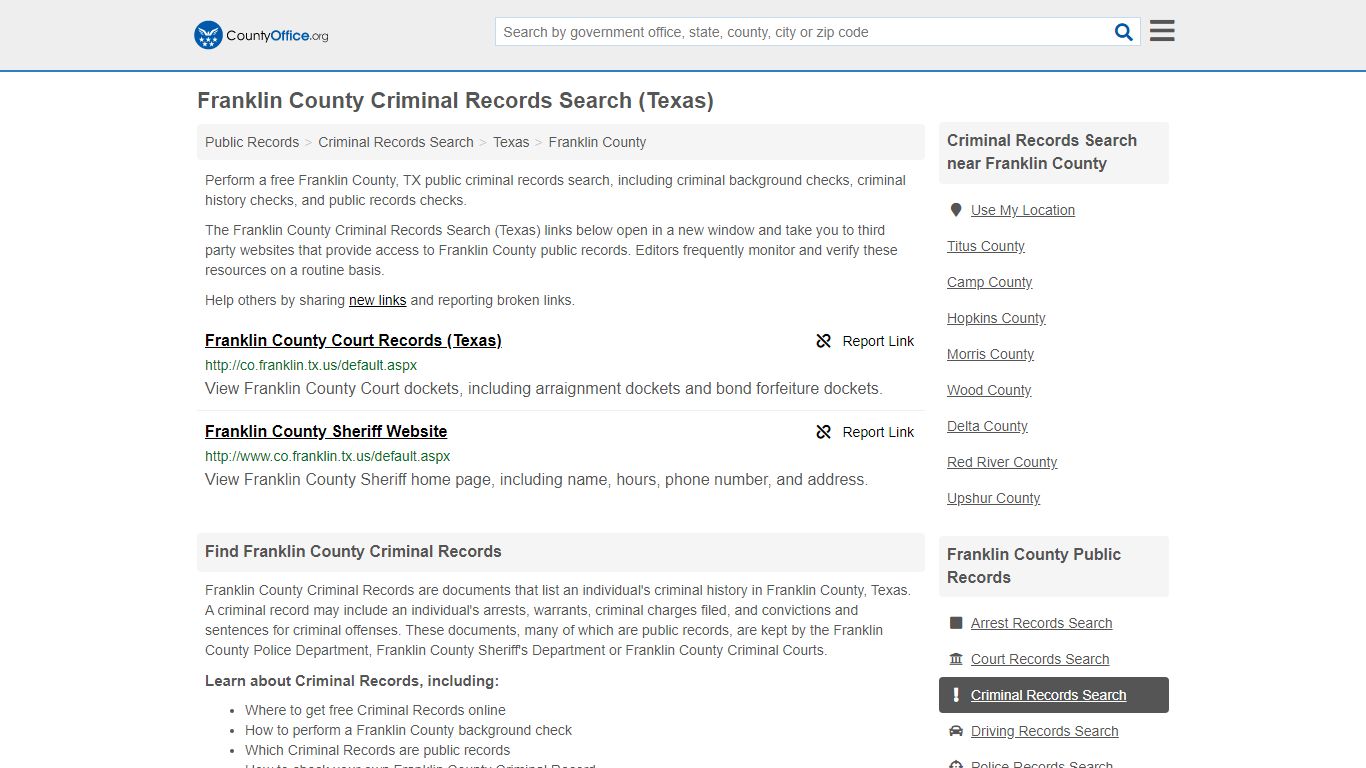 Franklin County Criminal Records Search (Texas) - County Office