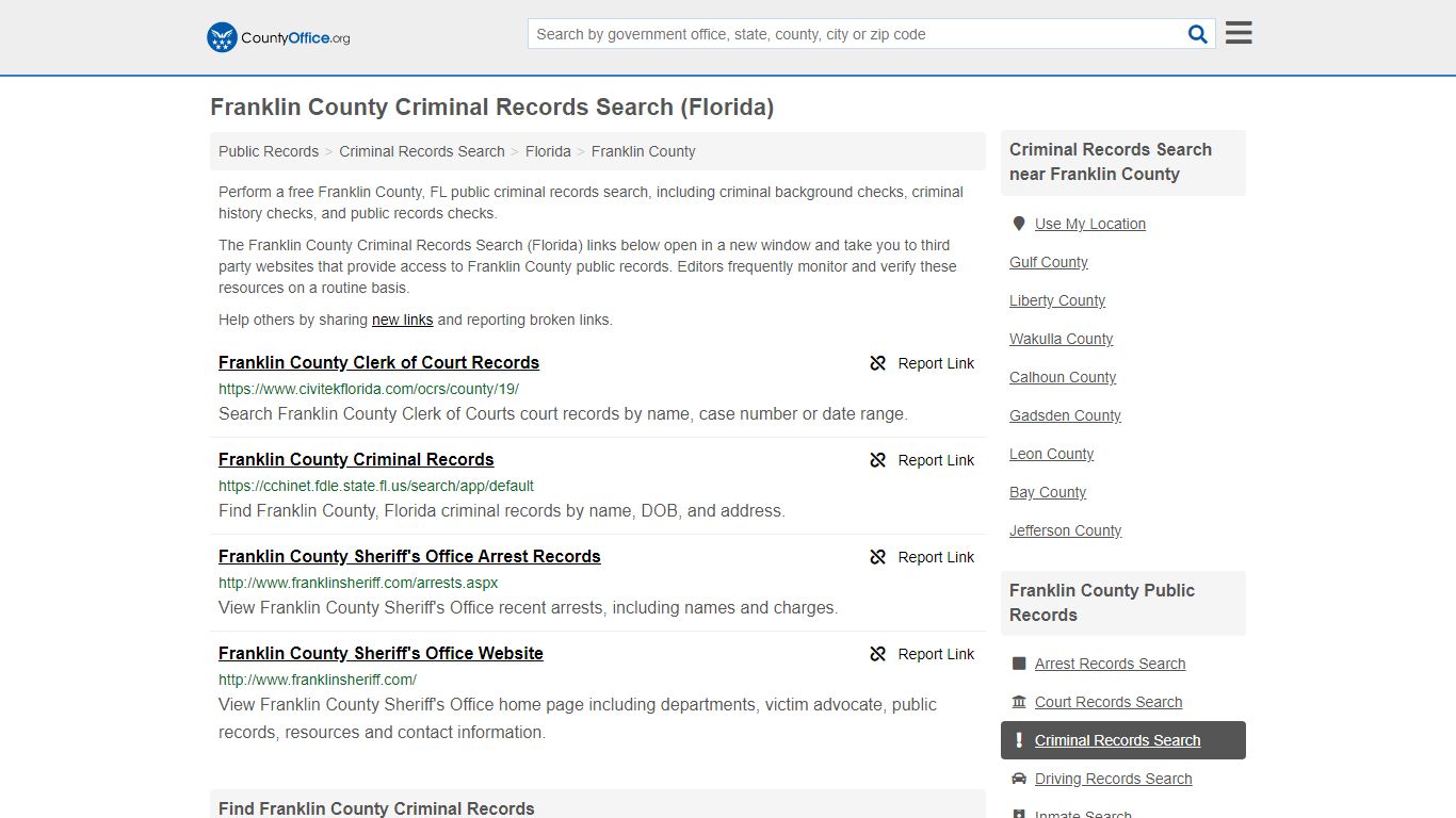 Criminal Records Search - Franklin County, FL (Arrests, Jails & Most ...